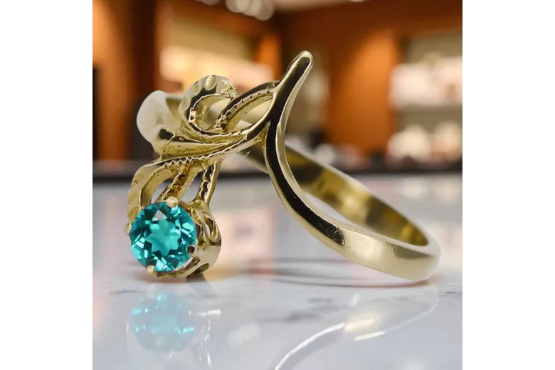 Кольцо Аквамарин 14-кв Желтое золото Винтаж стиль vrc095y